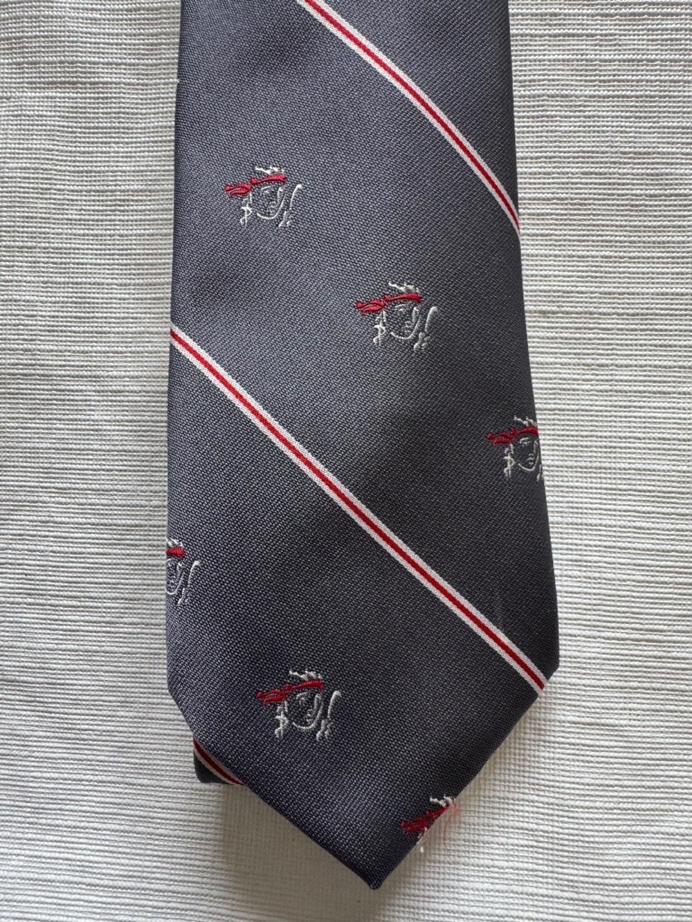 Frame D Gray Tie with Red and White Stripe